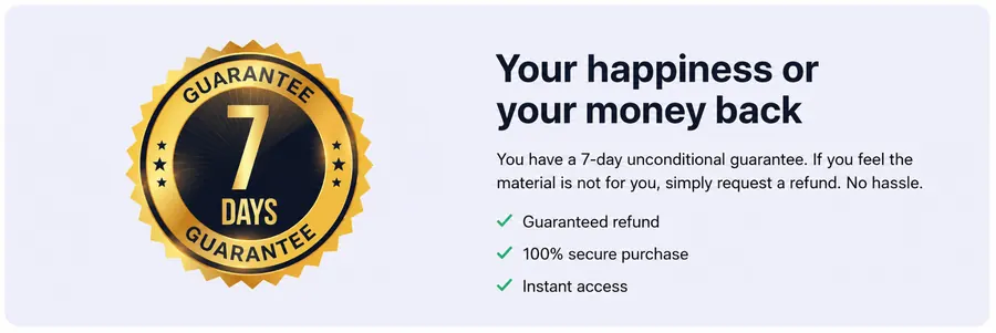 7-day money-back guarantee banner: guaranteed refund, 100% secure purchase and instant access